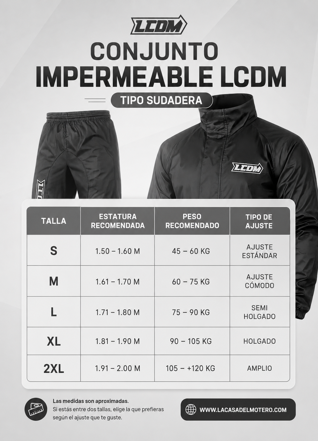 Impermeable LCDM Tipo Sudadera (Chaqueta + Pantalón + Bolso)
