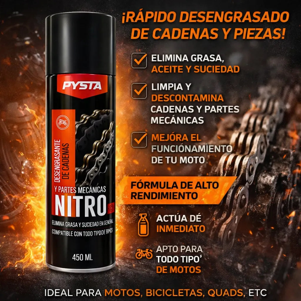 Desengrasante de Cadena Moto Nitro 450ml | Limpieza de Cadenas y Partes