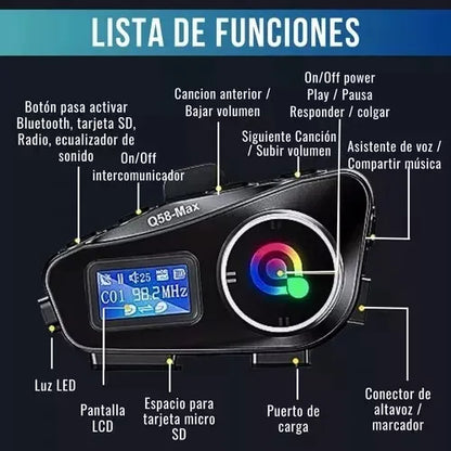 Intercomunicador Moto Q58-Max – Música, FM y Bluetooth con 25 Horas de Autonomía